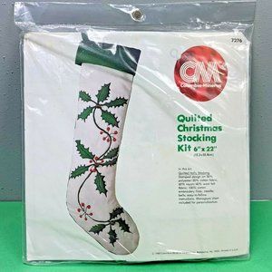 Vintage Columbia Minerva Quilted Christmas Stocking Kit Holly Berries 1980 22 in